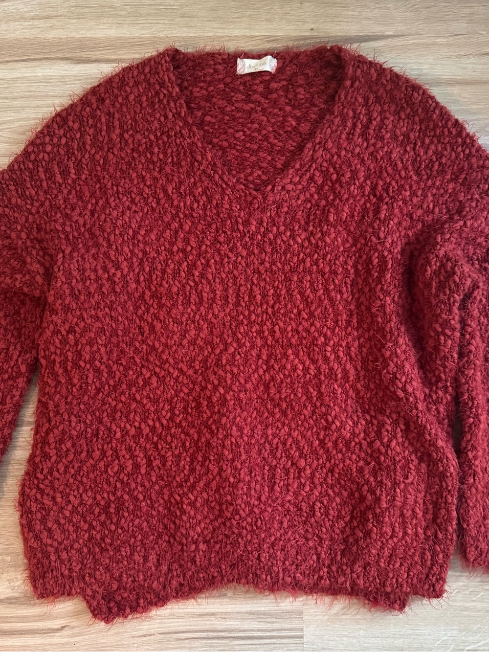 Altar'd State Brick Red V-Neck Textured Knit Sweater - Picture 1 of 4
